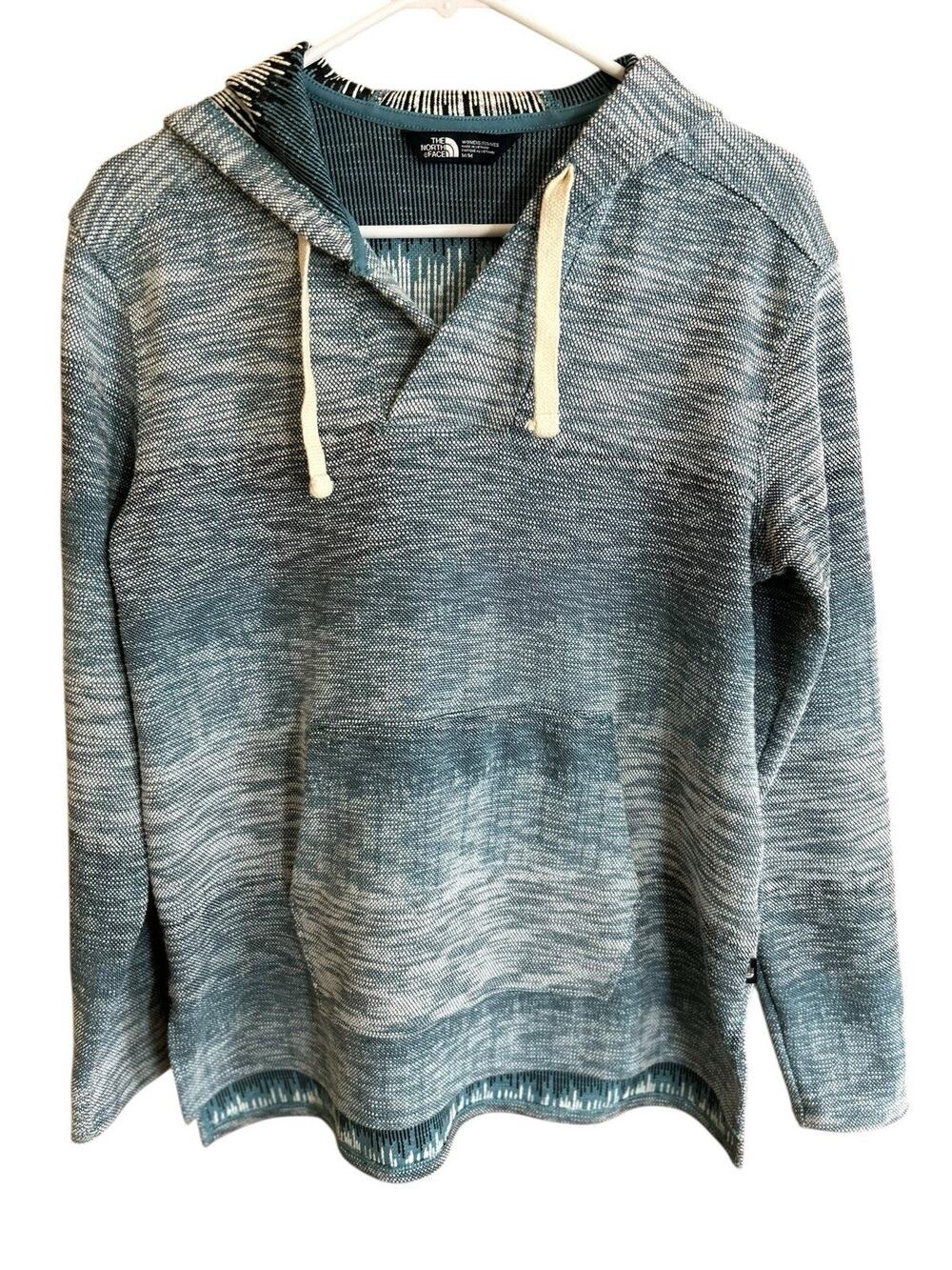 The North Face Pullover Hoodie Women's Med Blue Wells Cove Knit Pockets Outdoors